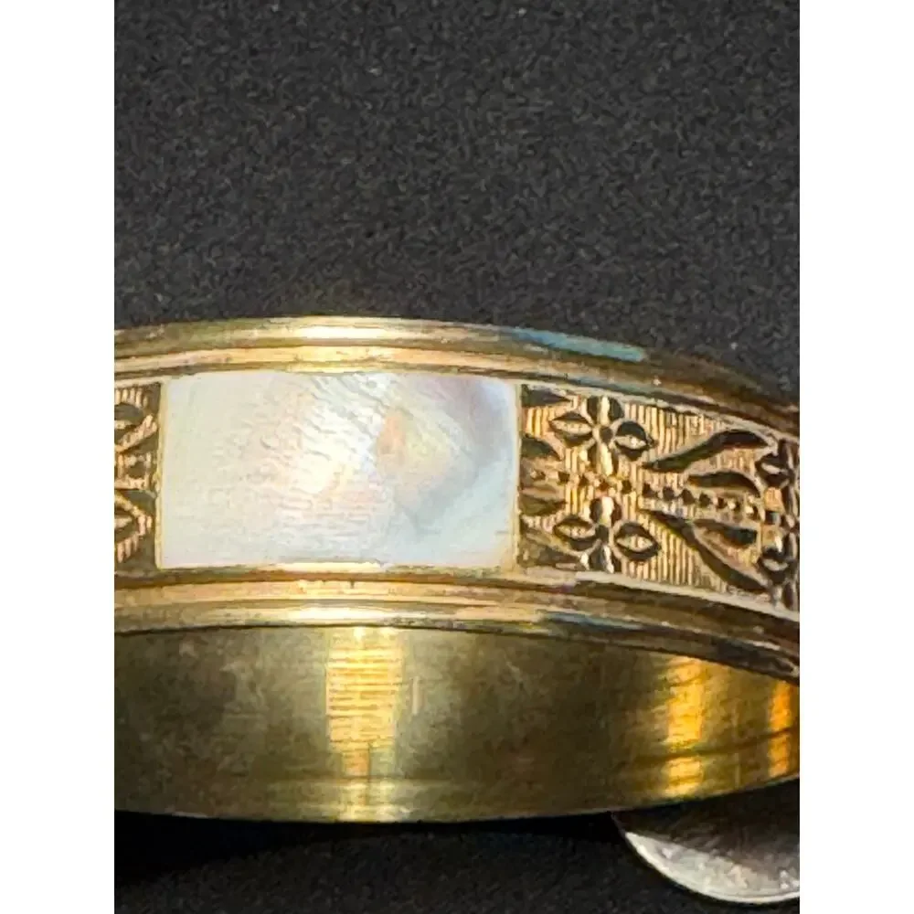 Vintage Etched Brass Bangle w/ Elephants and Mother of Pearl